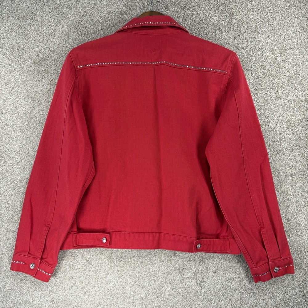 Christine‎ Alexander Red Embellished Rhinestone Denim Jacket M Rodeo Western - Picture 8 of 11